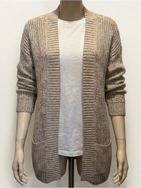 Express Neutral Knit Open-Front Cardigan in Light Taupe